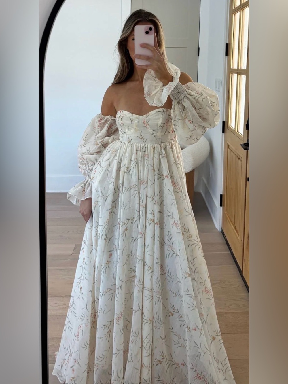 Worth Collective - Delilah Maxi Dress With Train in Cream Floral - Bump Friendly